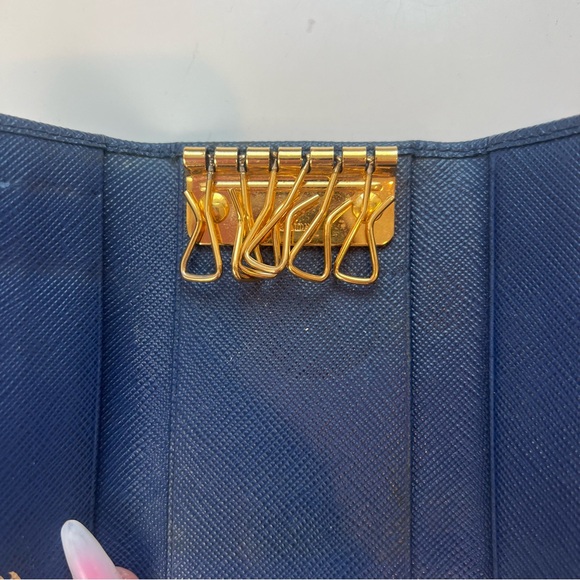 Prada Navy Blue & Gold Ribbon Bow Logo Small Wallet Key Case Holder Cardholder - Picture 11 of 12